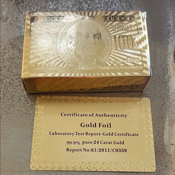 #1185+Played Cards - Gold 100 Dollar Bill Bar. - Picture 3 of 3